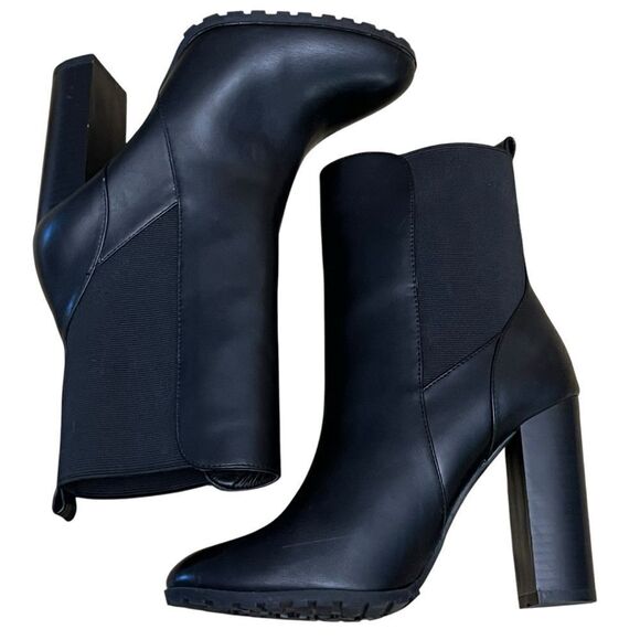 French Connection Boots Black 4”/Heels Vegan Leather Stretch Pull On Sz 10 - Picture 5 of 12